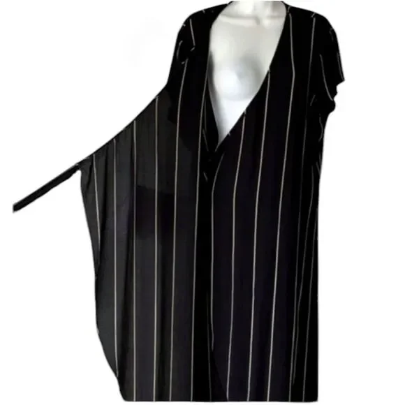 LOFT Wrap Dress with White Stripes and belt - Picture 10 of 15